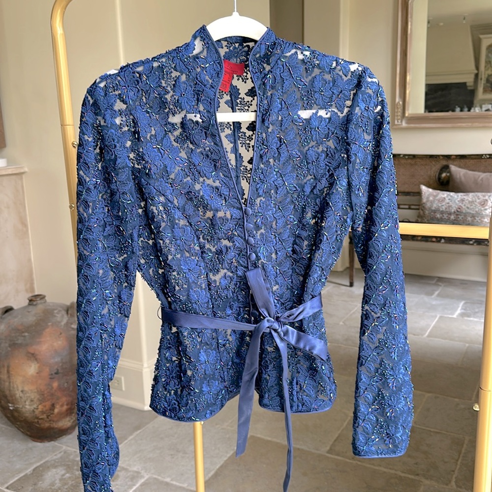 JS Collections Navy Beaded Evening Jacket, 4